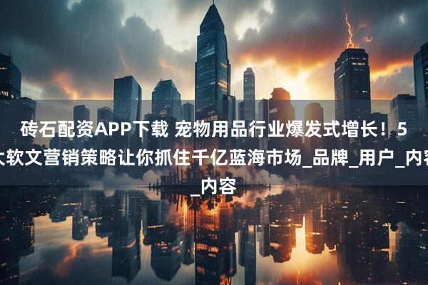 砖石配资APP下载 宠物用品行业爆发式增长！5大软文营销策略让你抓住千亿蓝海市场_品牌_用户_内容