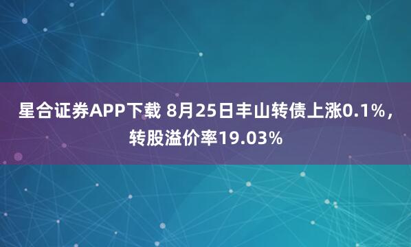 星合证券APP下载 8月25日丰山转债上涨0.1%，转股溢价率19.03%